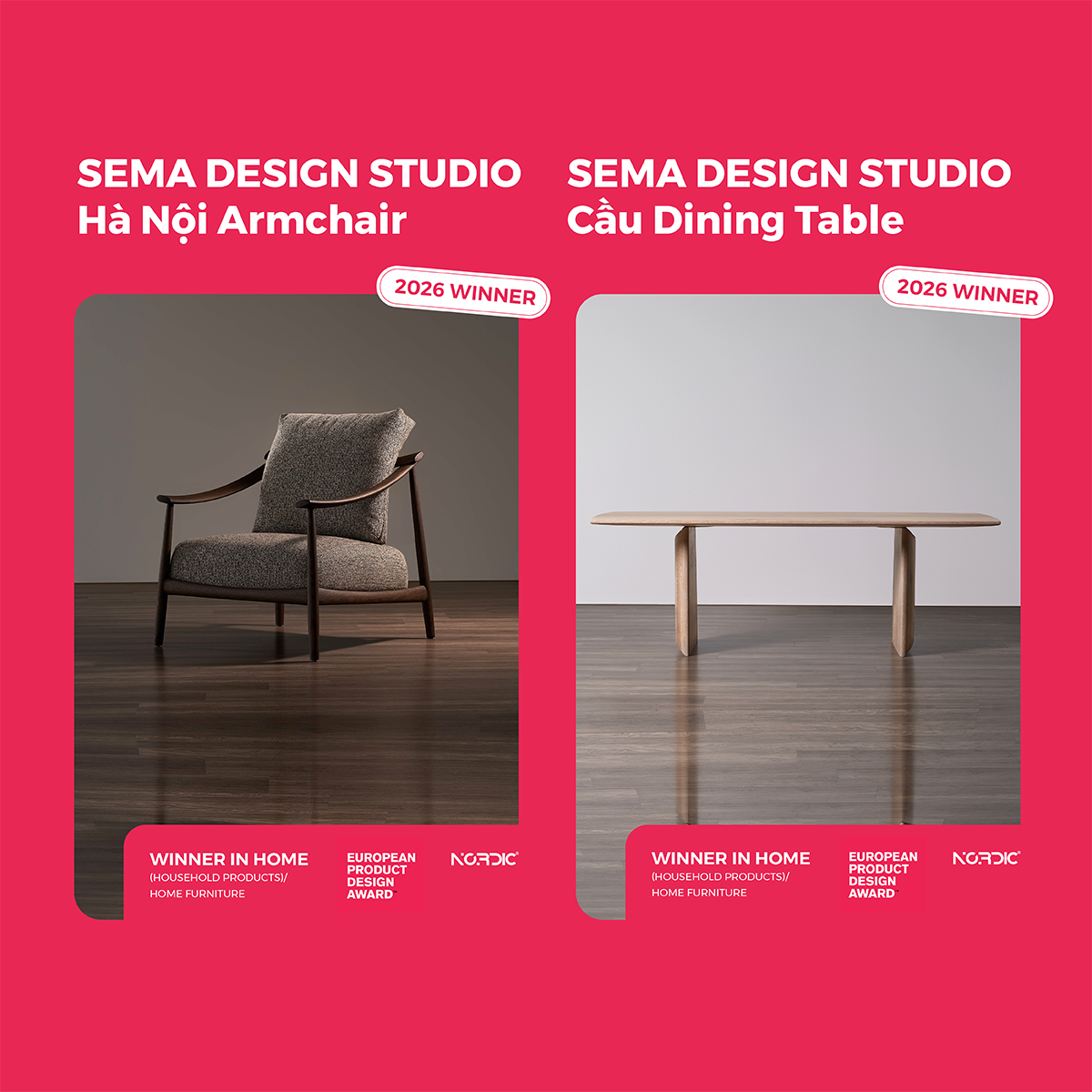 Hai thiết kế nội thất của NORDIC được vinh danh tại European Product Design Award 2026